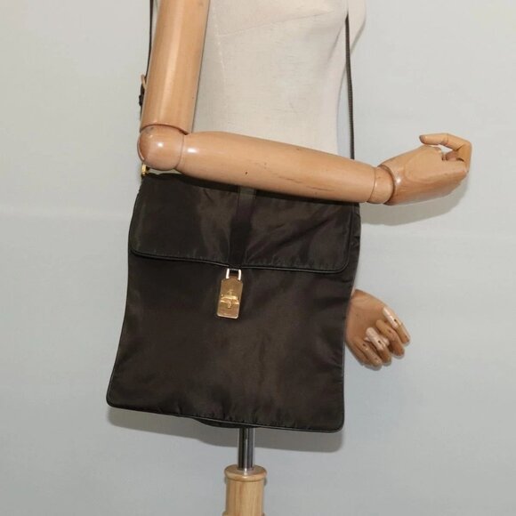 PRADA Shoulder Bag Nylon Khaki Gold Auth - Picture 1 of 16